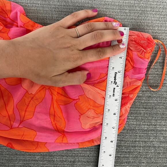 Zara Top Women L Pink Orange Floral Sweetheart Strapless Tulle Sheer Crop Ruched - Picture 2 of 14